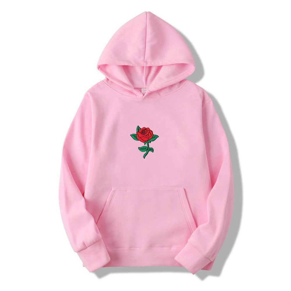Rose Print Hooded Sweatshirt for Men and Women
