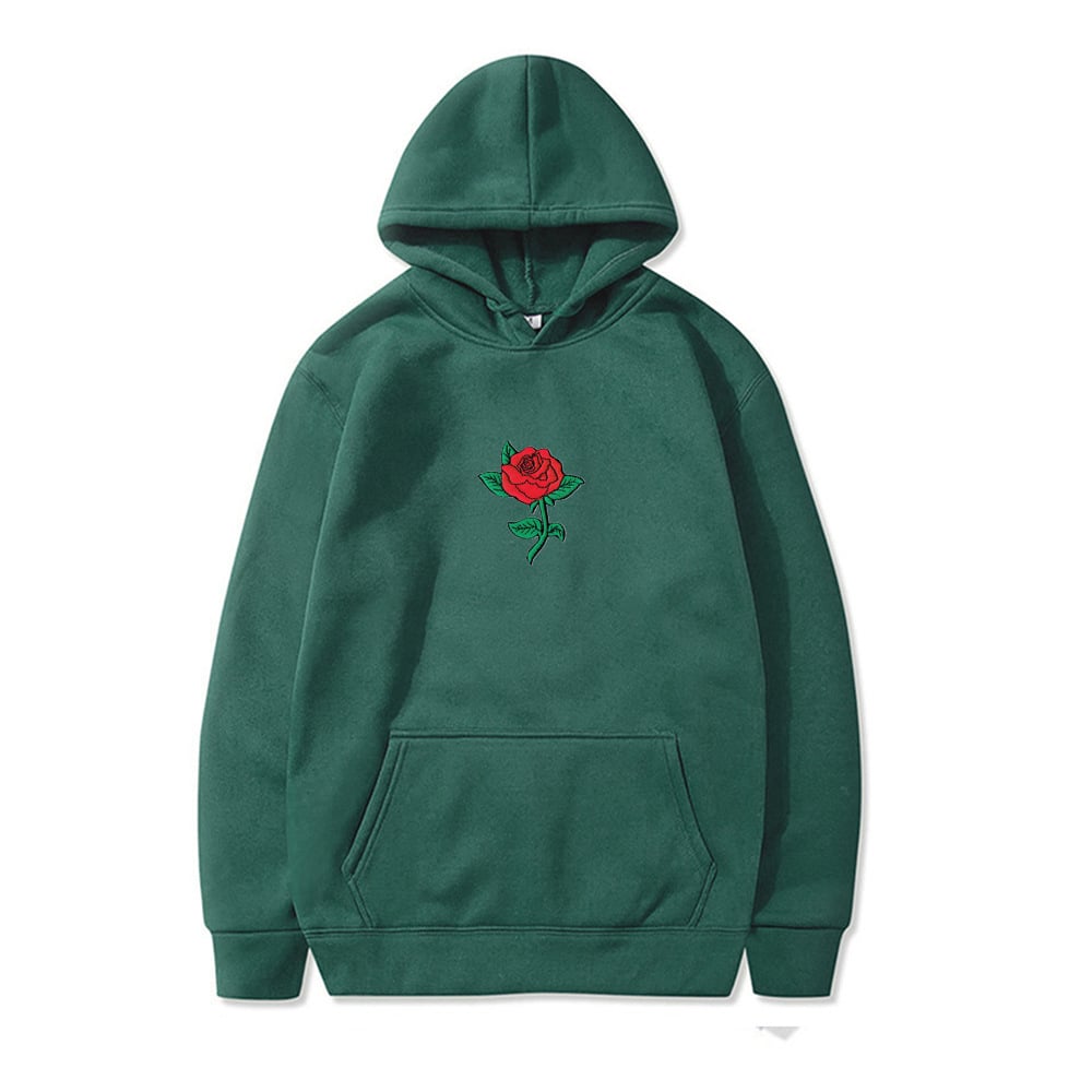 Rose Print Hooded Sweatshirt for Men and Women
