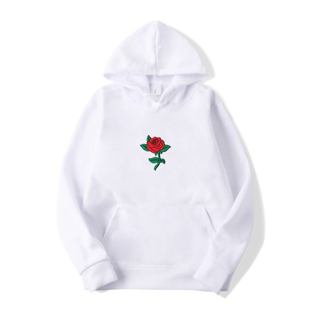Rose Print Hooded Sweatshirt for Men and Women