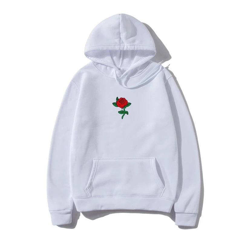 Rose Print Hooded Sweatshirt for Men and Women
