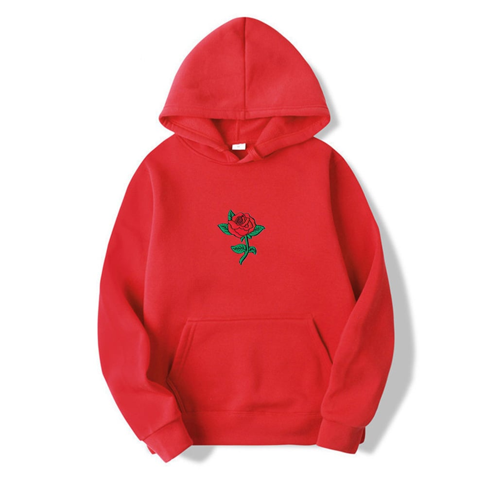 Rose Print Hooded Sweatshirt for Men and Women