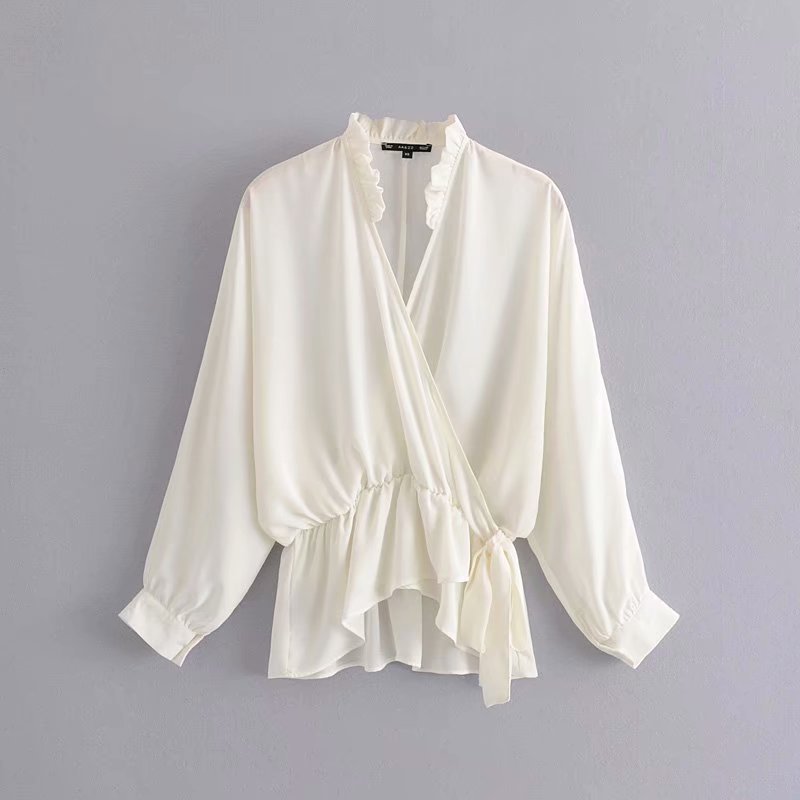 Summer V-Neck Lace Shirt with Cross Design