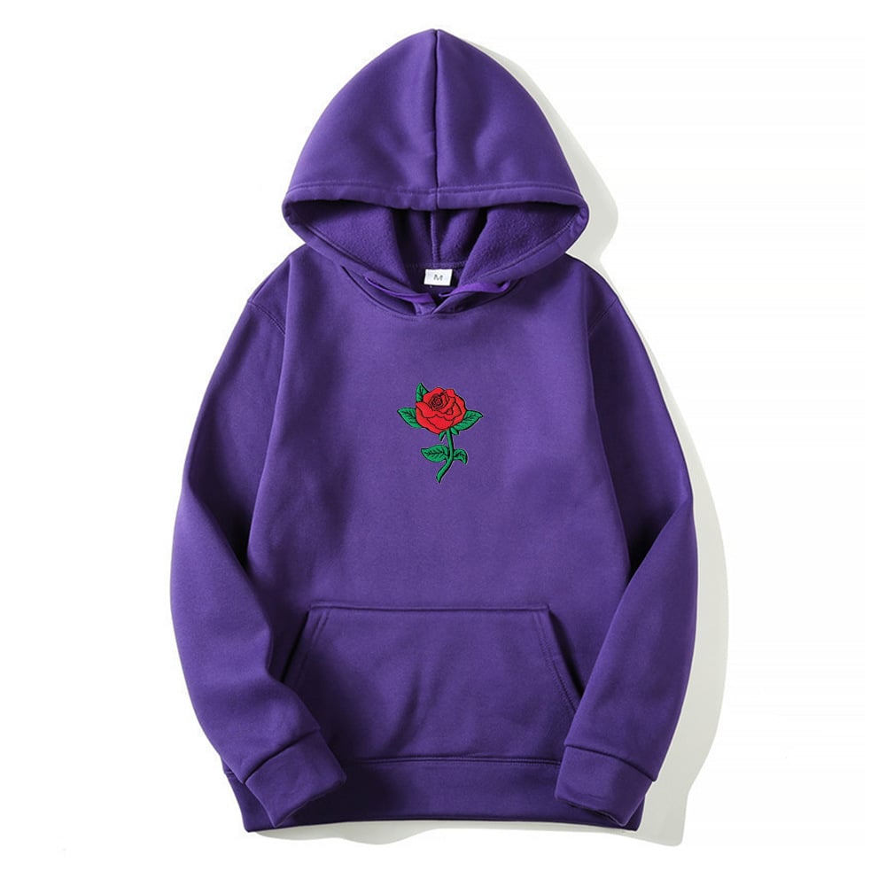 Rose Print Hooded Sweatshirt for Men and Women