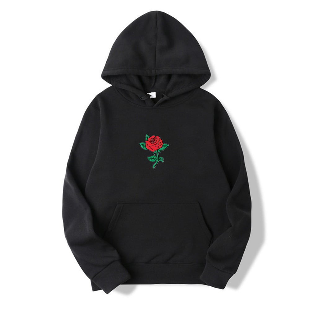 Rose Print Hooded Sweatshirt for Men and Women