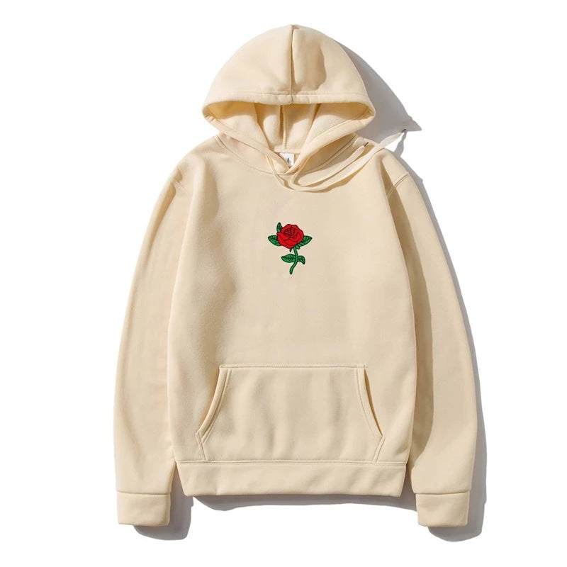 Rose Print Hooded Sweatshirt for Men and Women