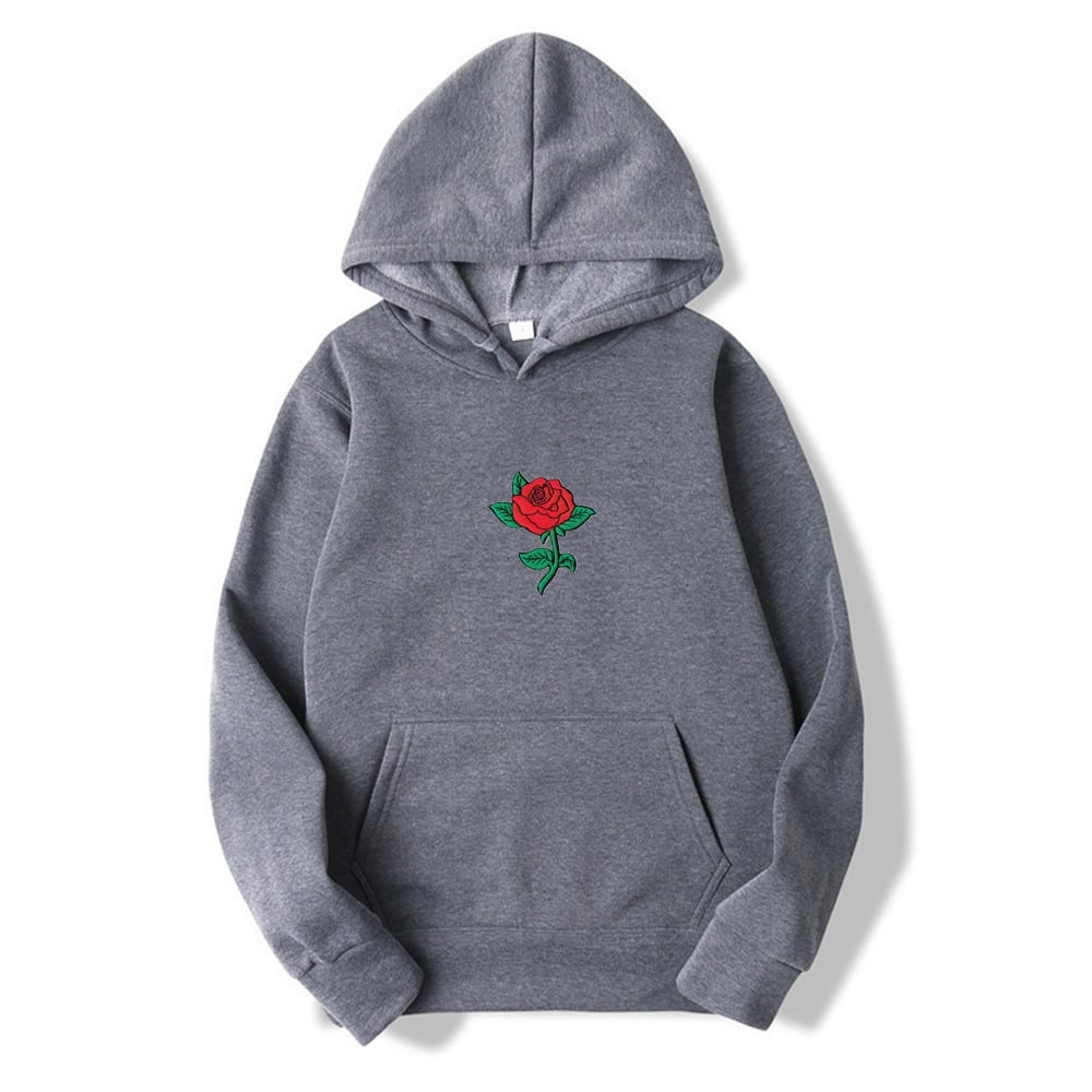 Rose Print Hooded Sweatshirt for Men and Women