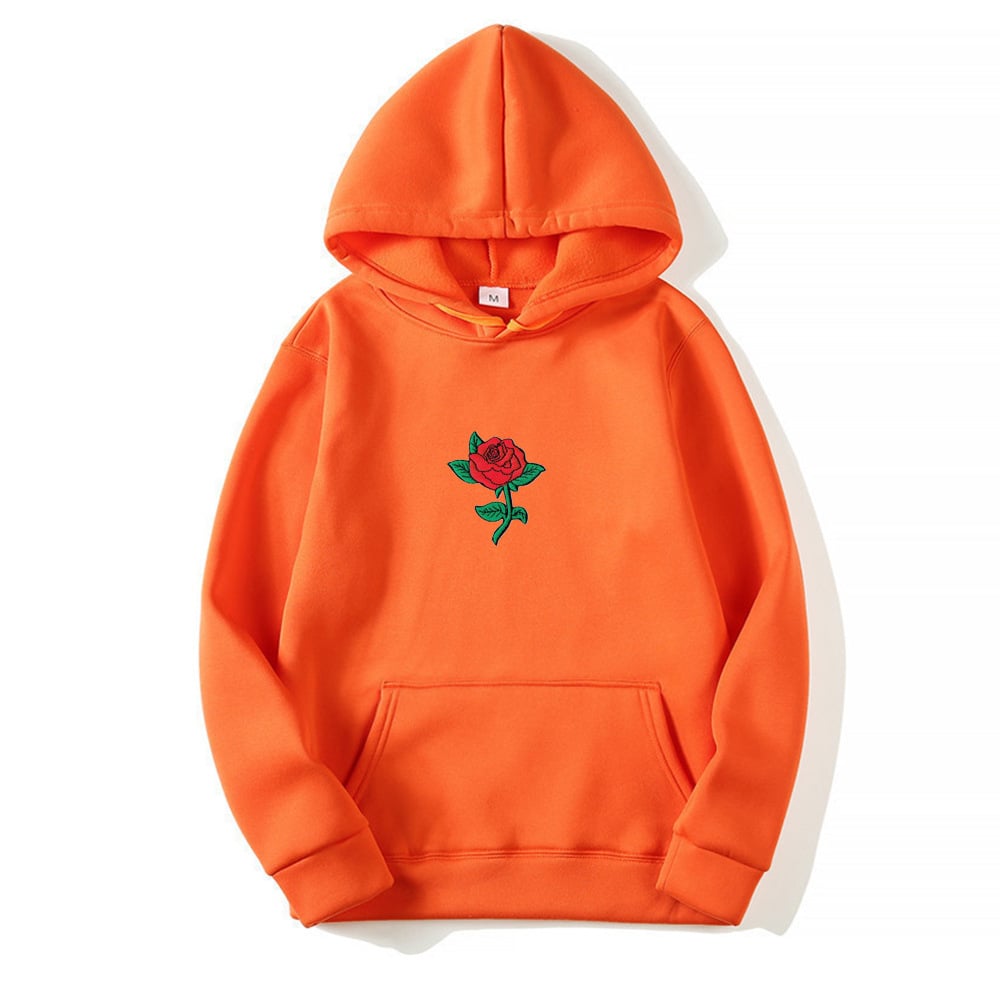 Rose Print Hooded Sweatshirt for Men and Women