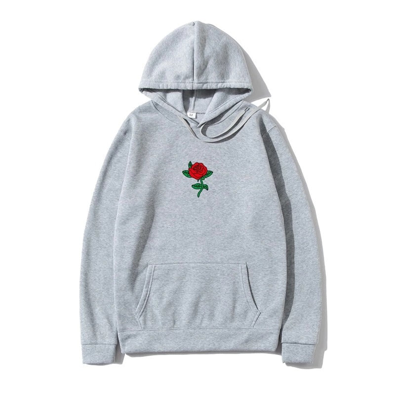Rose Print Hooded Sweatshirt for Men and Women