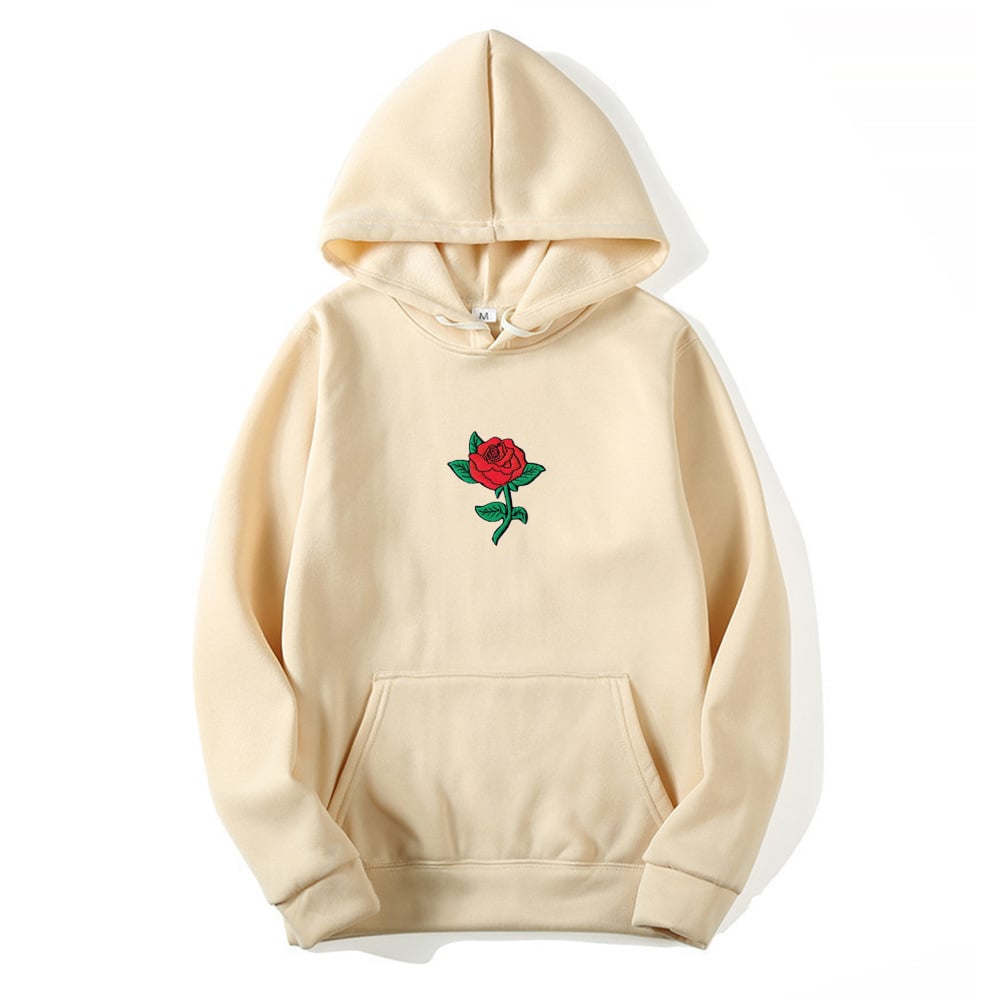 Rose Print Hooded Sweatshirt for Men and Women
