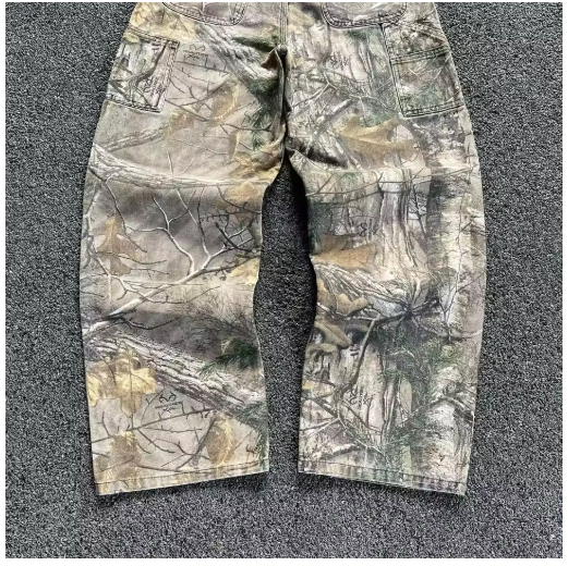 2000s Retro Leaf Print Baggy Jeans â€“ Hip Hop Streetwear Loose Fit