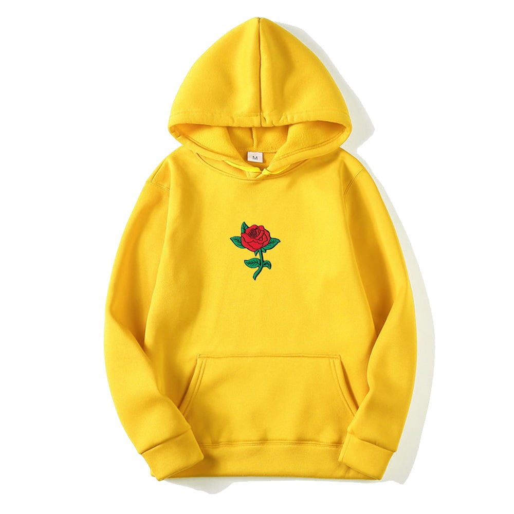 Rose Print Hooded Sweatshirt for Men and Women