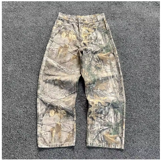2000s Retro Leaf Print Baggy Jeans â€“ Hip Hop Streetwear Loose Fit