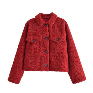 Fashionable Single Breasted Lamb Wool Coat