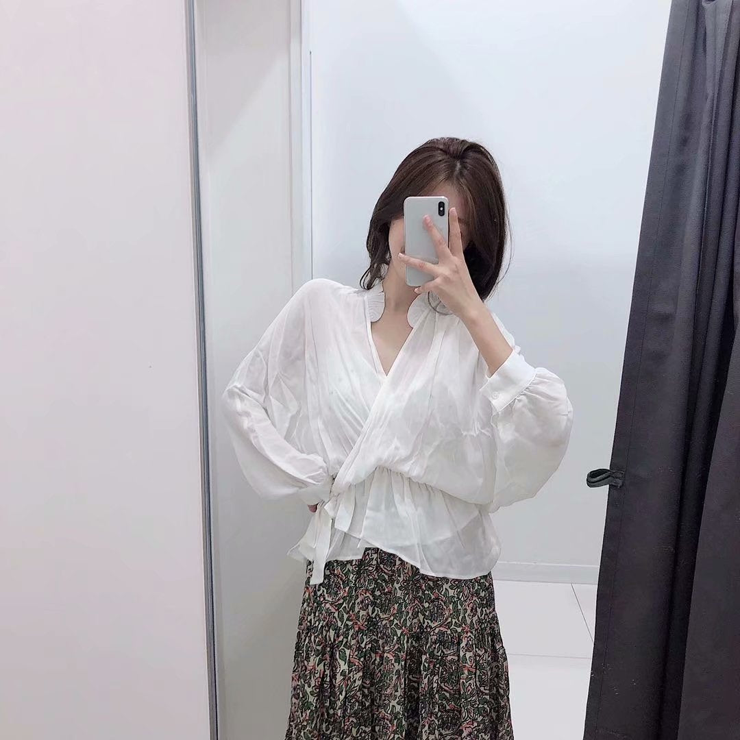 Summer V-Neck Lace Shirt with Cross Design