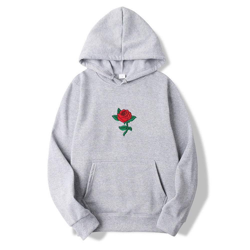 Rose Print Hooded Sweatshirt for Men and Women