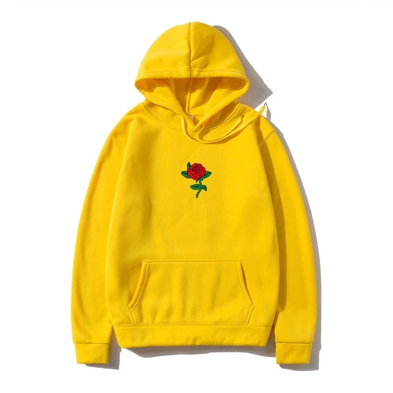 Rose Print Hooded Sweatshirt for Men and Women